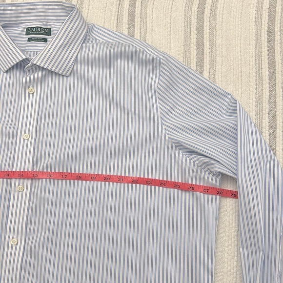 Lauren Ralph Lauren Men Blue White Stripe Cotton Shirt 18.5 34/35 Fall Classic - Picture 3 of 8